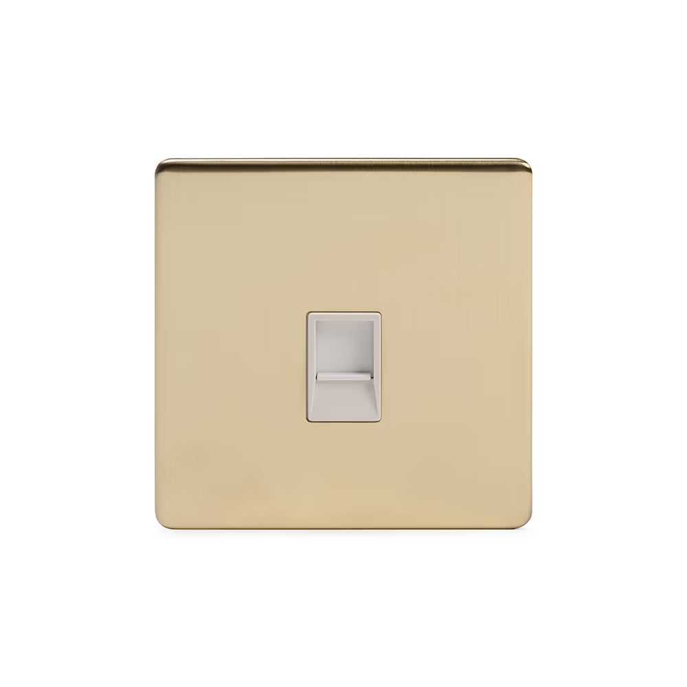 Soho Lighting 1 Gang Ethernet Cat5 Cat6 Data Socket Brushed Brass White Insert Screwless Uneeka