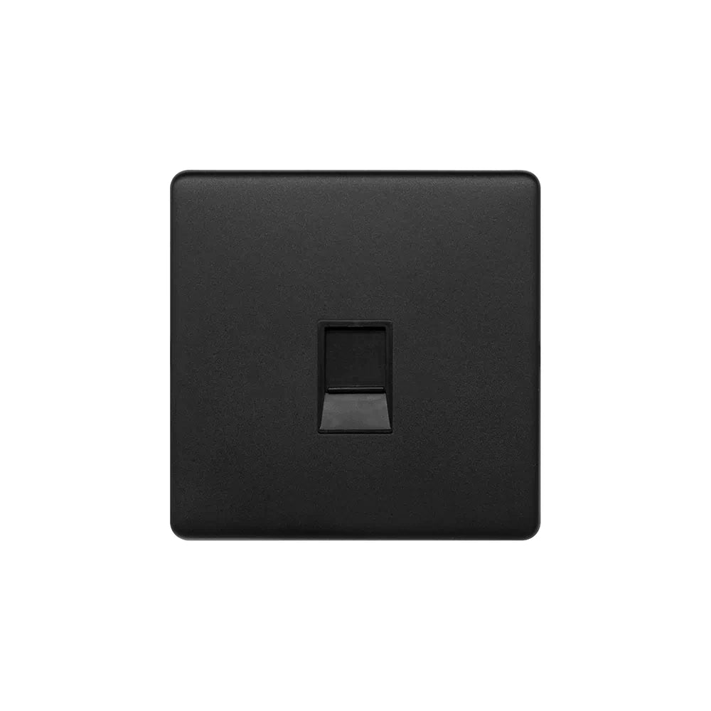 Soho Lighting 1 Gang Ethernet Cat5 Cat6 Data Socket Matt Black Screwless Uneeka