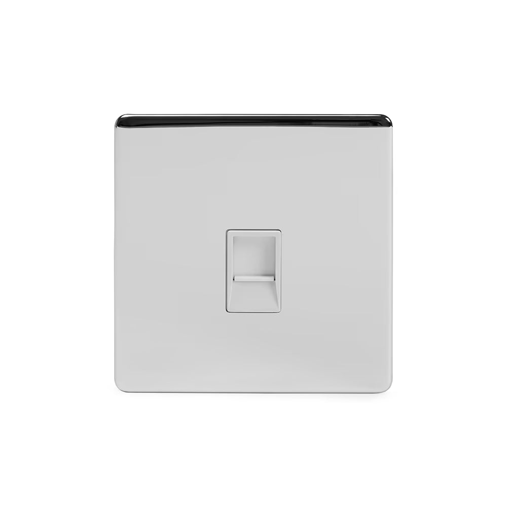 Soho Lighting 1 Gang Ethernet Cat5 Cat6 Data Socket Polished Chrome White Insert Uneeka