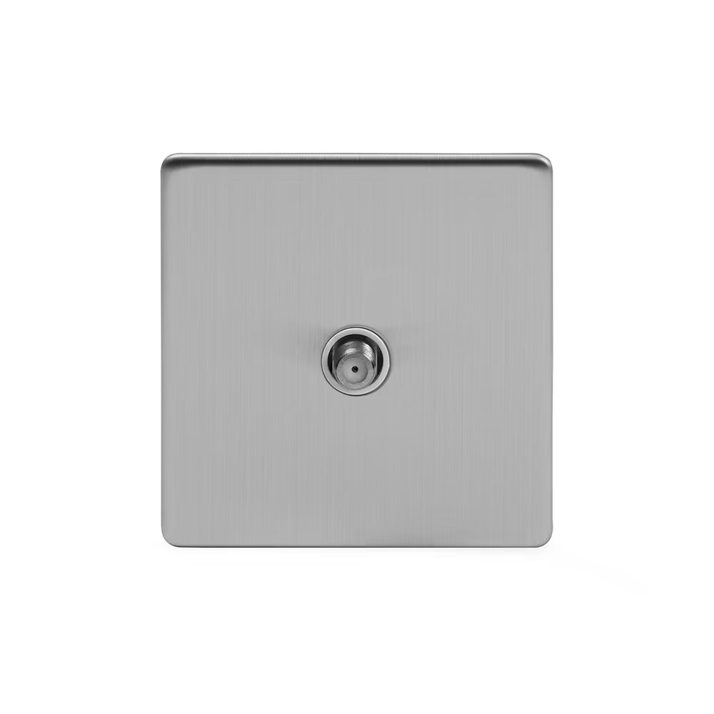 Soho Lighting 1 Gang Satellite Socket Brushed Chrome White Insert Screwless Uneeka