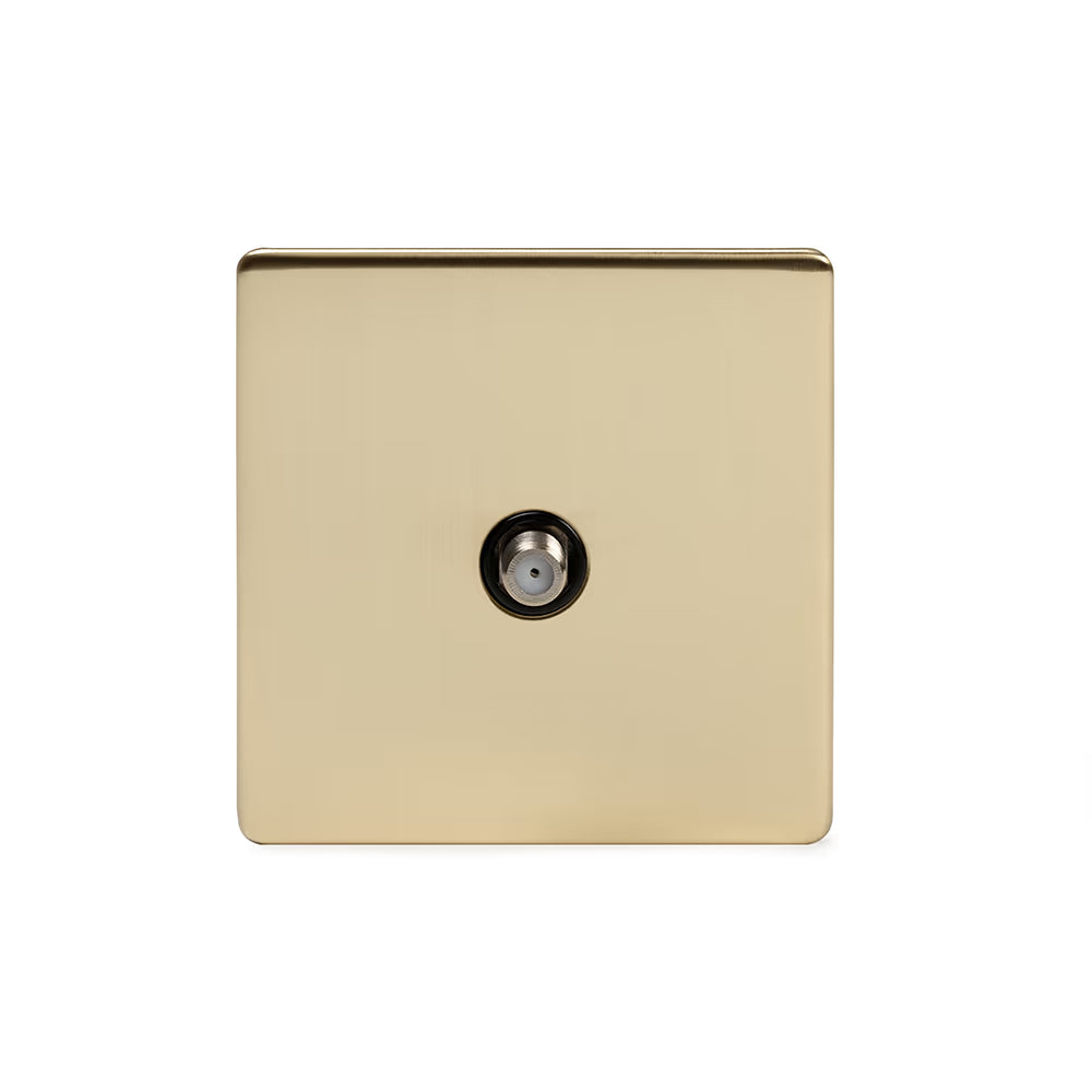 Soho Lighting 1 Gang Satellite Socket Brushed Brass Black Insert Uneeka