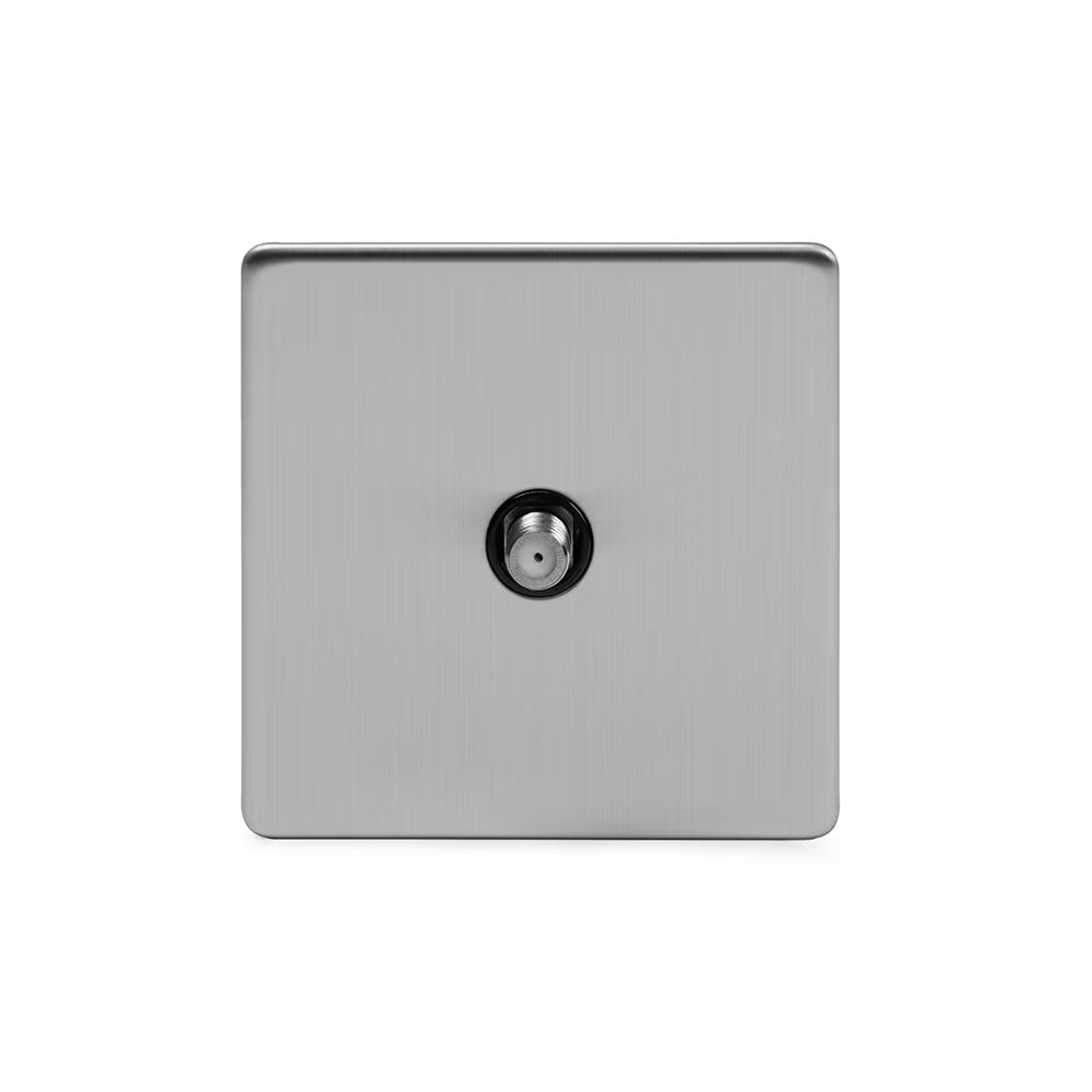 Soho Lighting 1 Gang Satellite Socket Brushed Chrome Black Insert Screwless Uneeka