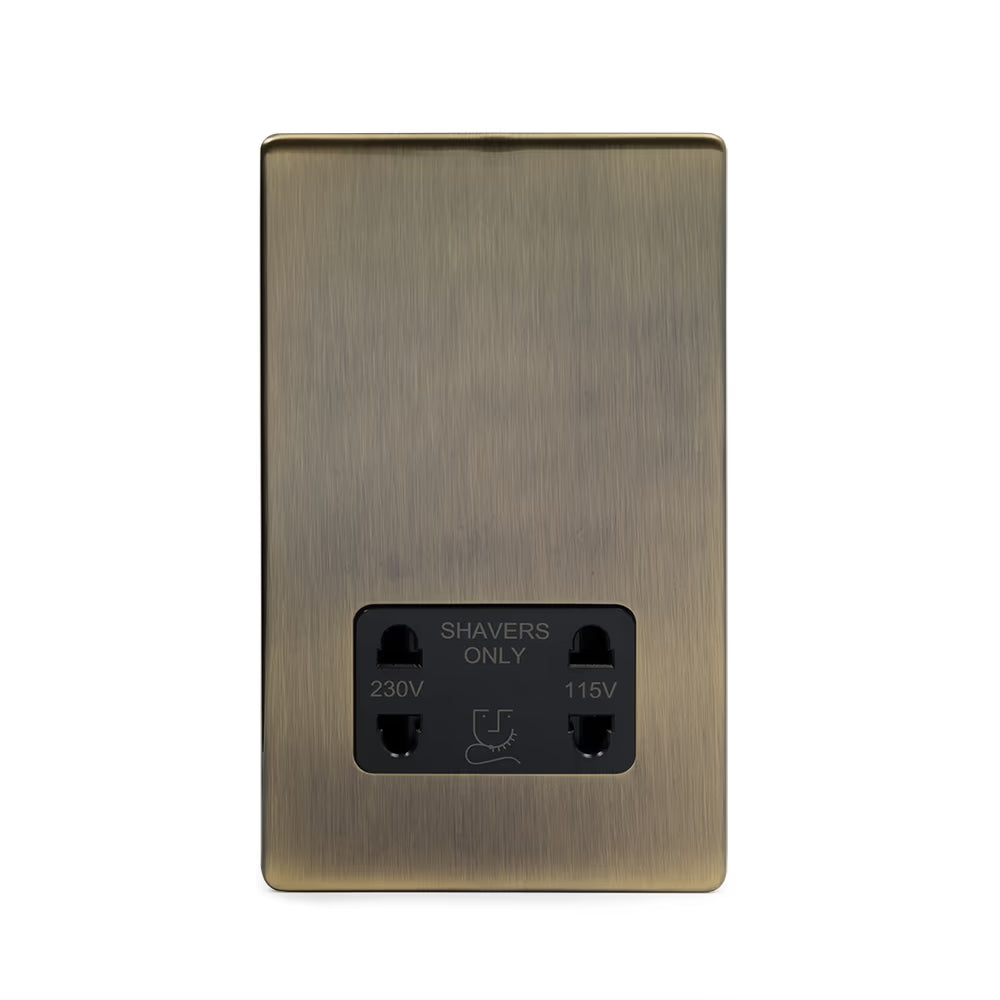 Soho Lighting 1 Gang Shaver Socket Antique Brass Black Insert Uneeka