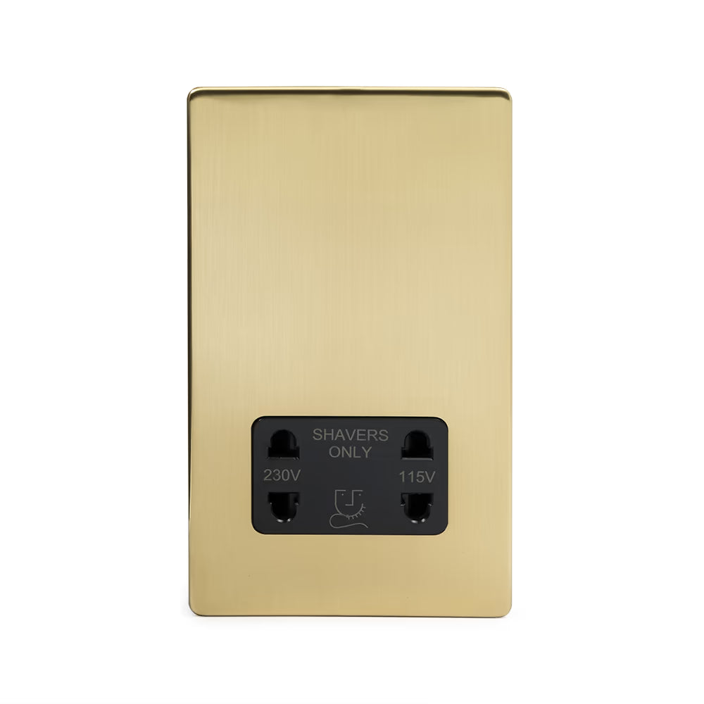 Soho Lighting 1 Gang Shaver Socket Brushed Brass Black Insert Uneeka