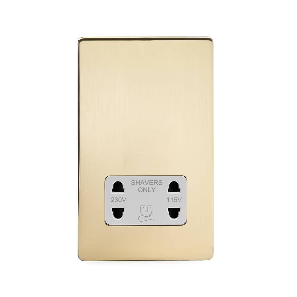 Soho Lighting 1 Gang Shaver Socket Brushed Brass White Insert Uneeka