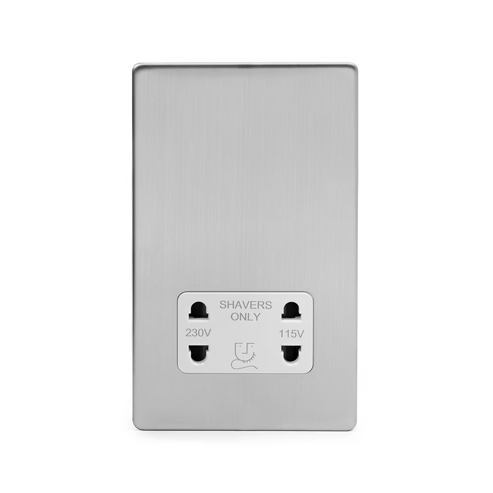 Soho Lighting 1 Gang Shaver Socket Brushed Chrome White Insert Uneeka
