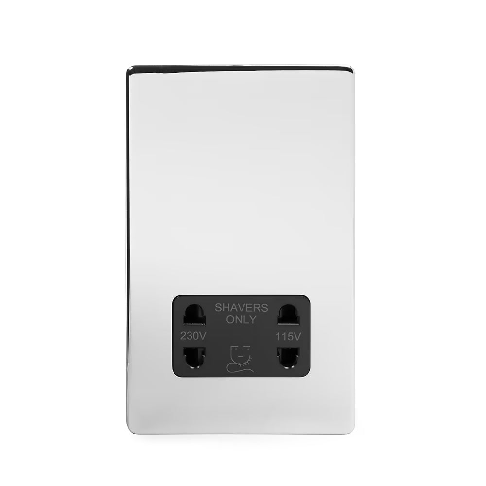 Soho Lighting 1 Gang Shaver Socket Polished Chrome Black Insert Uneeka