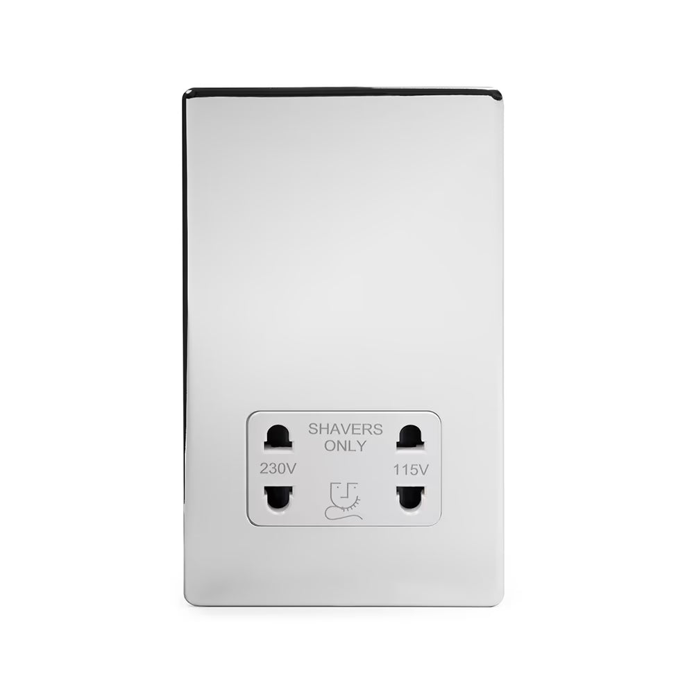 Soho Lighting 1 Gang Shaver Socket Polished Chrome White Insert Uneeka