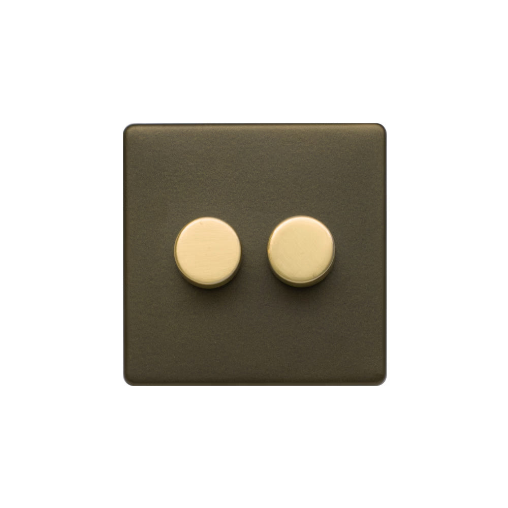 Soho Lighting 2 Gang 2 Way Intelligent Dimmer Switch - Bronze & Brushed Brass - Uneeka