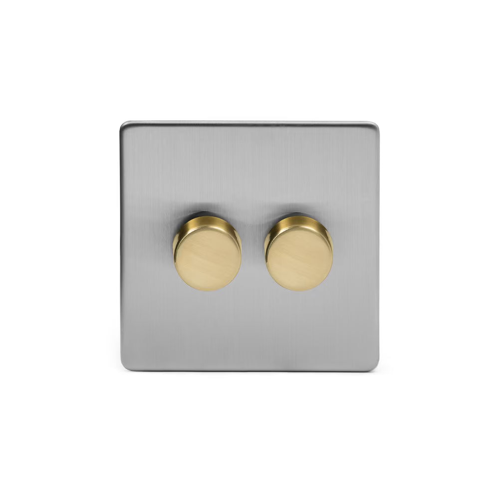 Soho Lighting 2 Gang 2 Way Intelligent Dimmer Switch - Brushed Chrome & Brushed Brass - Uneeka