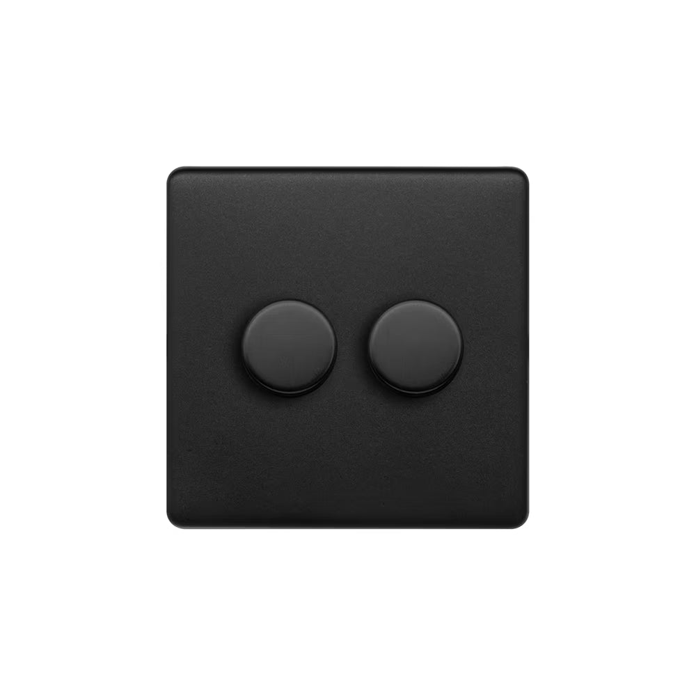 Soho Lighting 2 Gang 2 Way Intelligent Dimmer Switch - Matt Black - Uneeka