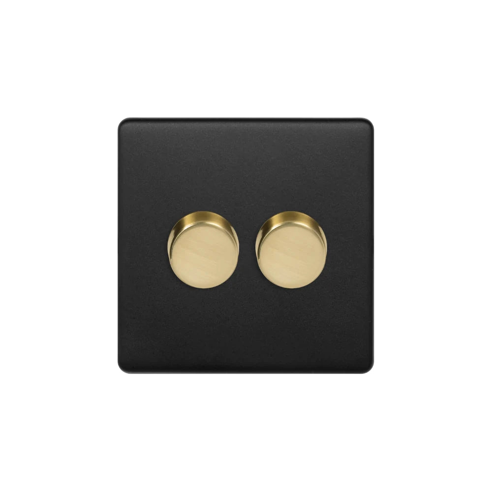 Soho Lighting 2 Gang 2 Way Intelligent Dimmer Switch - Matt Black & Brushed Brass Uneeka