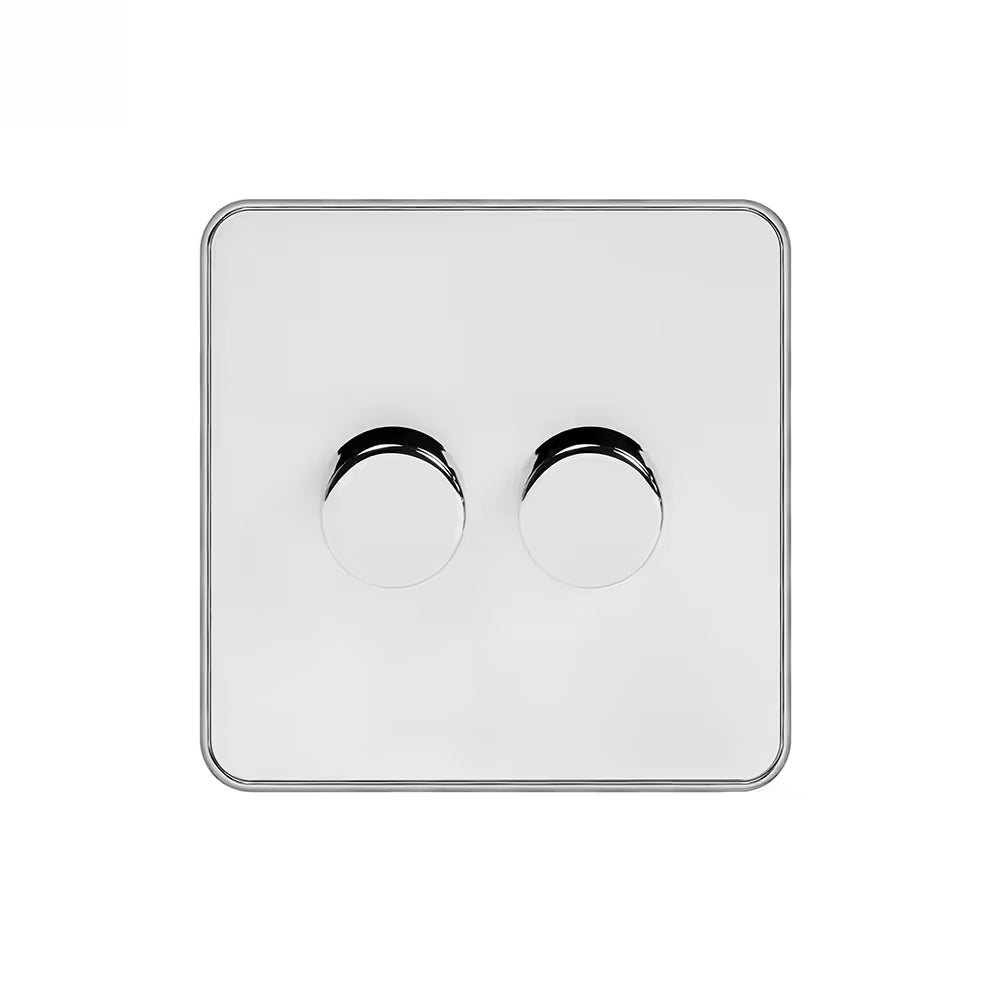 Soho Lighting 2 Gang 2 Way Intelligent Dimmer Switch - White Metal & Polished Chrome - Uneeka