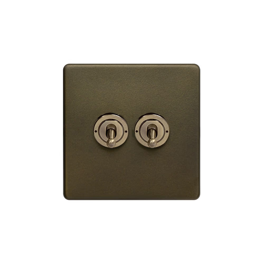Soho Lighting 2 Gang 2 Way Toggle Switch - Bronze - Screwless Finish - Uneeka