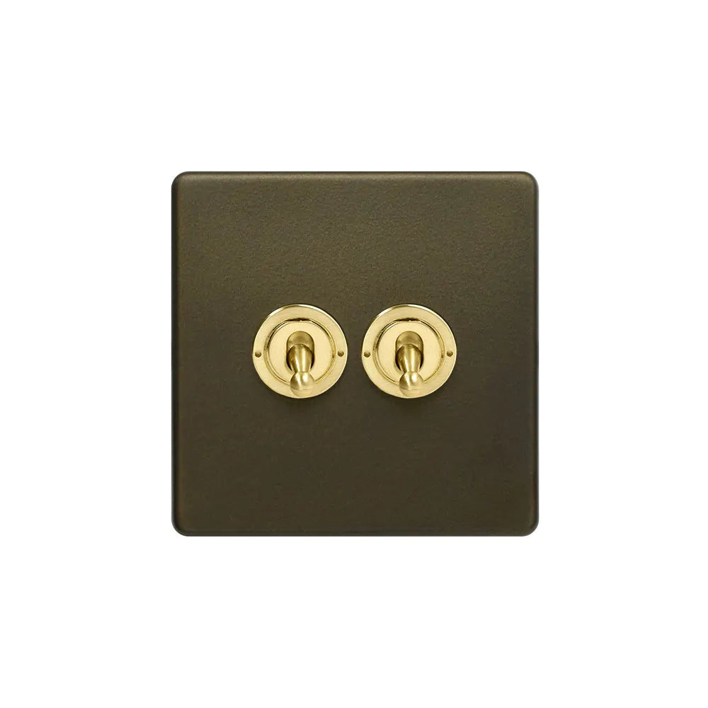 Soho Lighting 2 Gang 2 Way Toggle Switch - Bronze & Brushed Brass - Uneeka