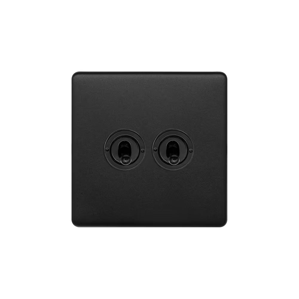 Soho Lighting 2 Gang 2 Way Toggle Switch - Matt Black Screwless Finish - Uneeka