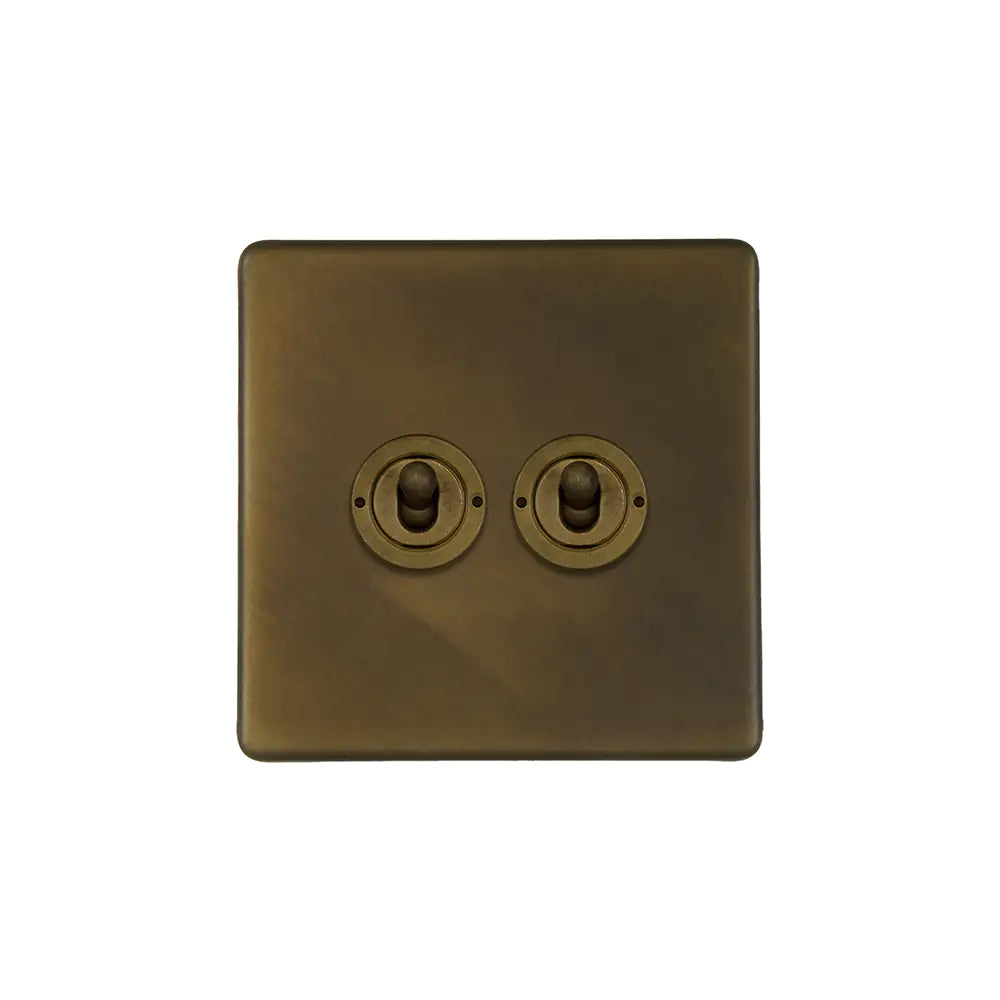 Soho Lighting 2 Gang 2 Way Toggle Switch - Vintage Brass - Uneeka