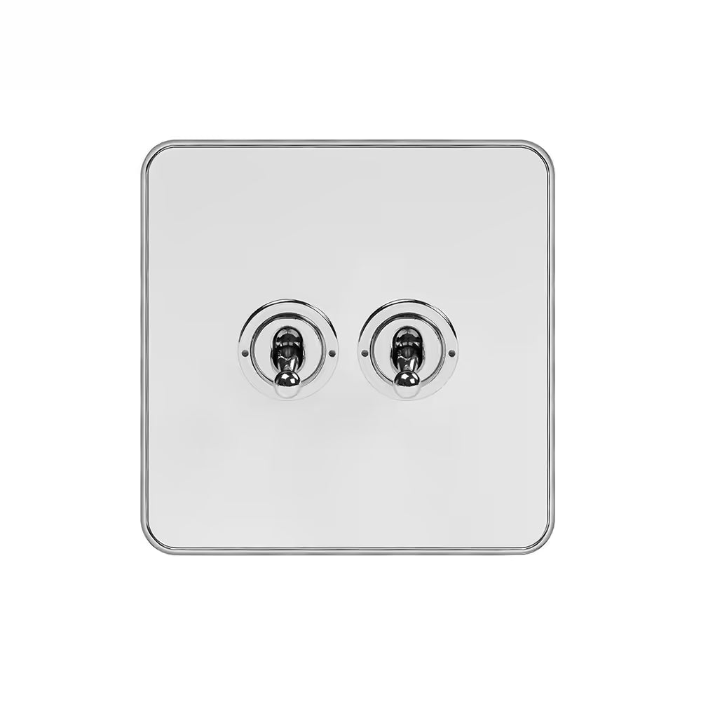 Soho Lighting 2 Gang 2 Way Toggle Switch - White & Polished Chrome Screwless Finish Uneeka