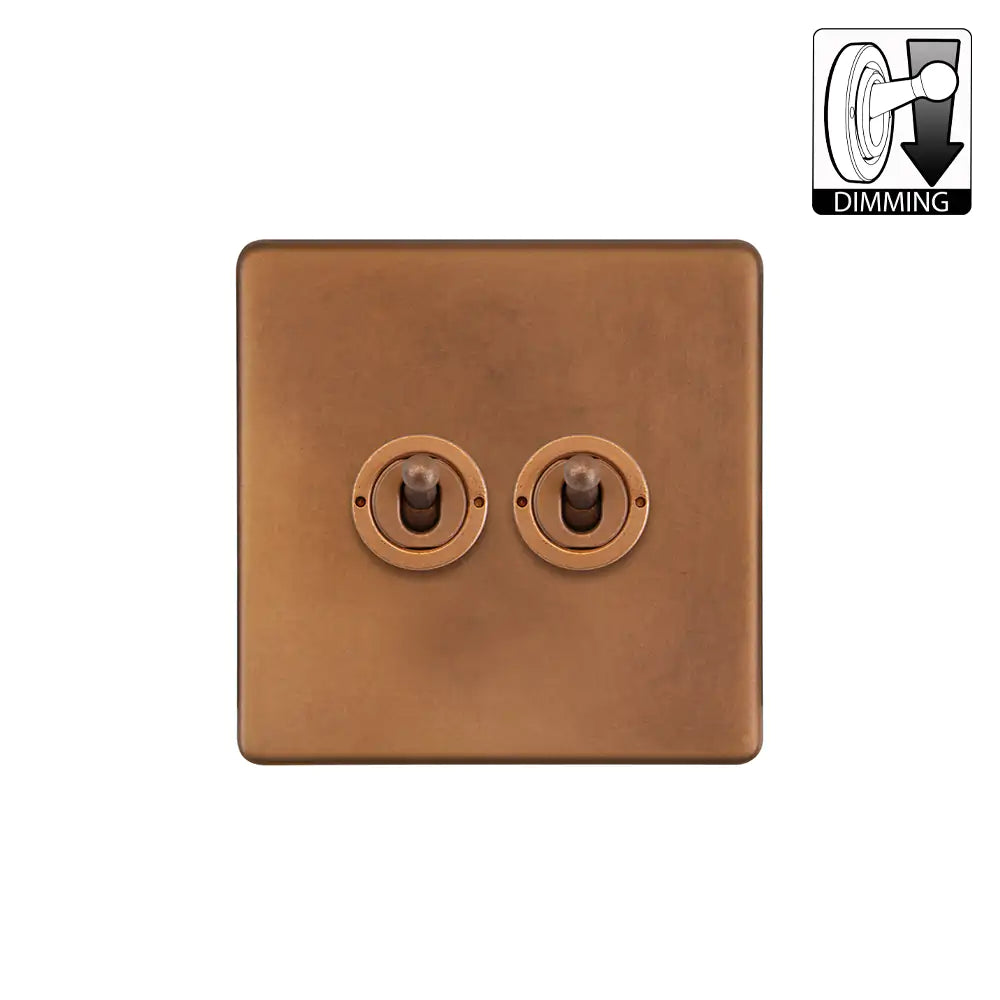 Soho Lighting 2 Gang Dimming Toggle Switch - Antique Copper Uneeka