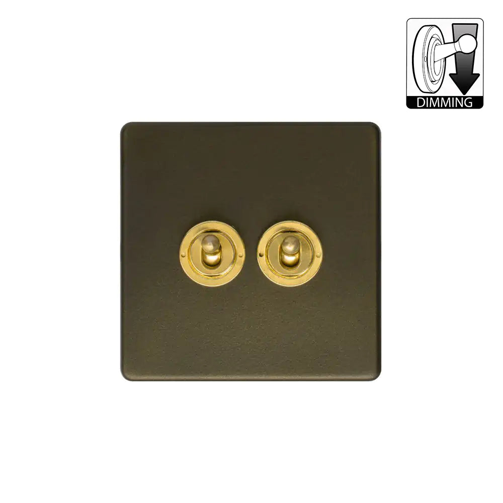 Soho Lighting 2 Gang Dimming Toggle Switch - Bronze & Brushed Brass - Uneeka