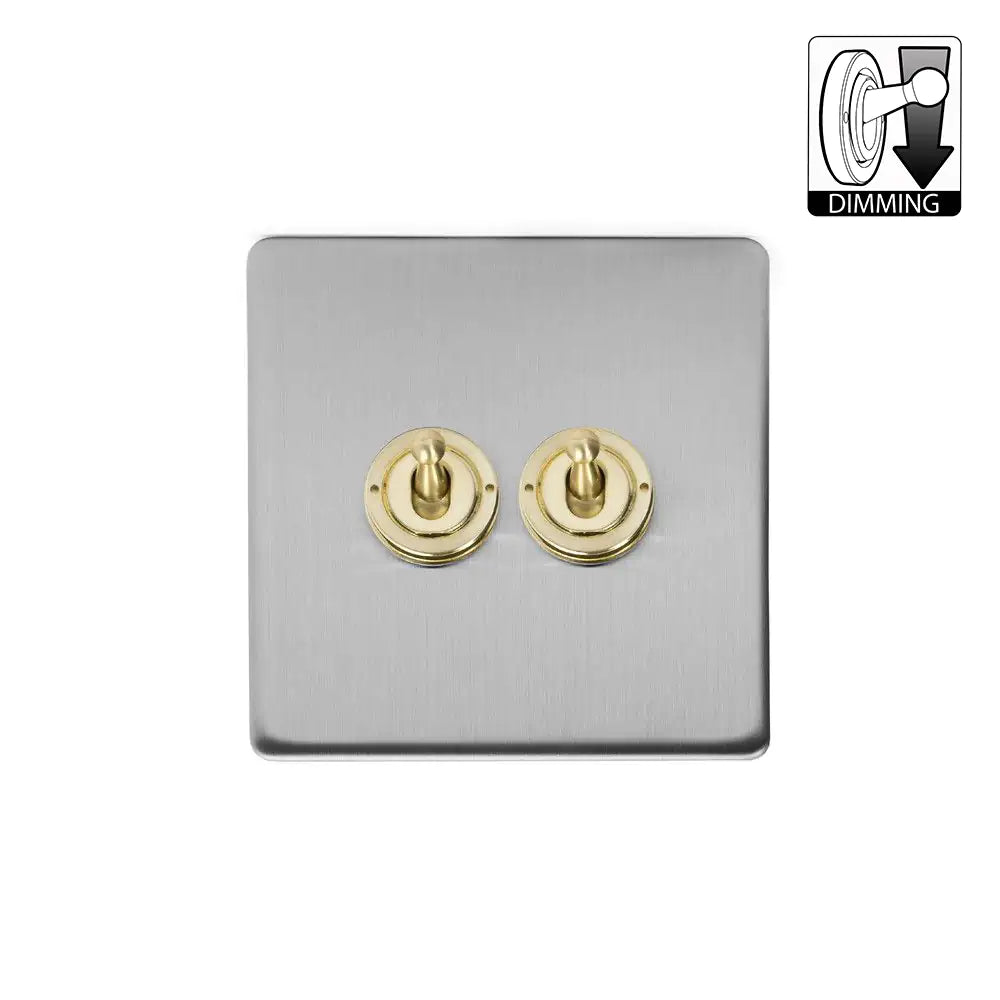 Soho Lighting 2 Gang Dimming Toggle Switch - Brushed Chrome & Brushed Brass Uneeka