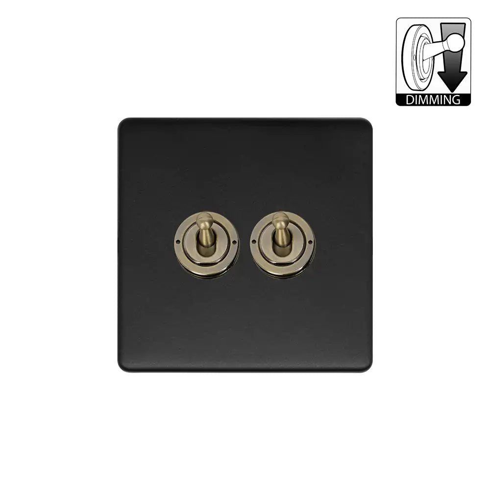 Soho Lighting 2 Gang Dimming Toggle Switch - Matt Black & Antique Brass Uneeka
