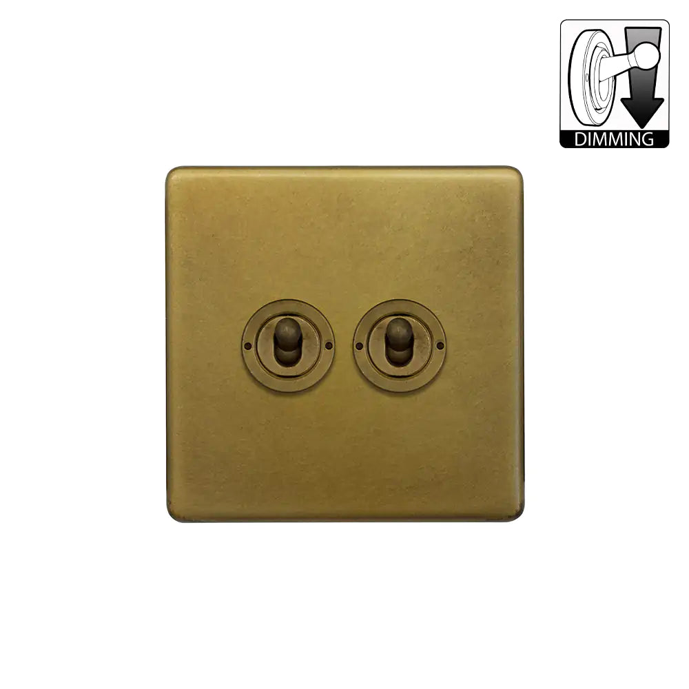 Soho Lighting 2 Gang Dimming Toggle Switch - Old Brass - Uneeka
