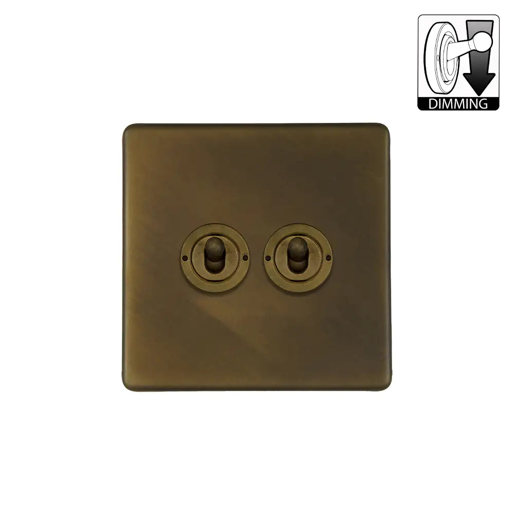 Soho Lighting 2 Gang Dimming Toggle Switch - Vintage Brass - Uneeka