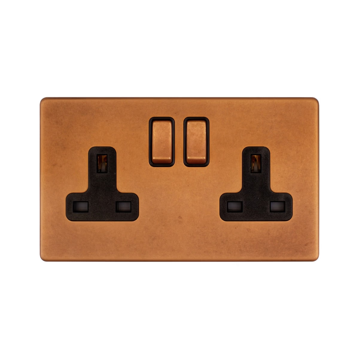Soho Lighting 2 Gang Double Pole Socket Single 13A Antique Copper Uneeka