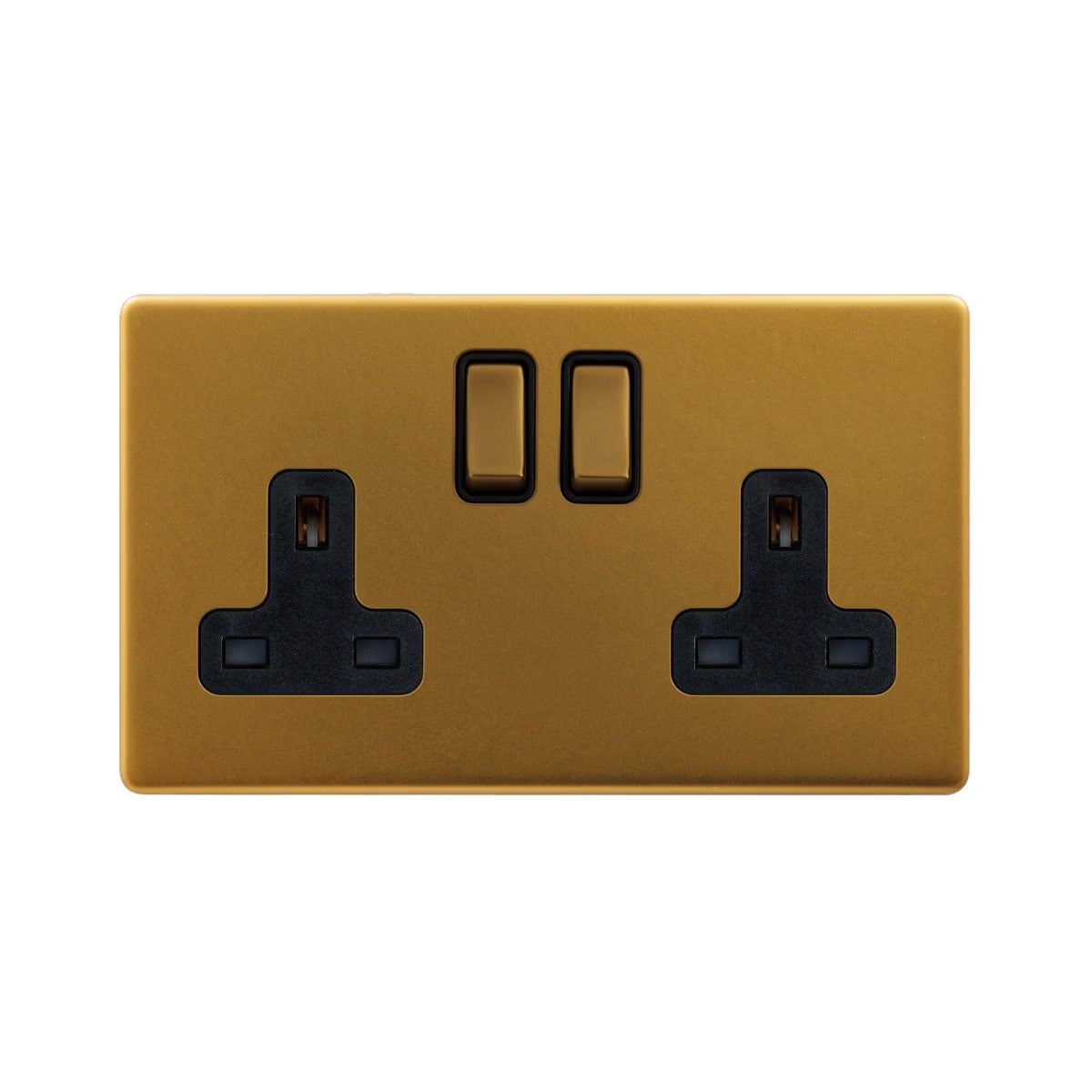 Soho Lighting 2 Gang Double Pole Socket Single 13A Antique Gold Uneeka