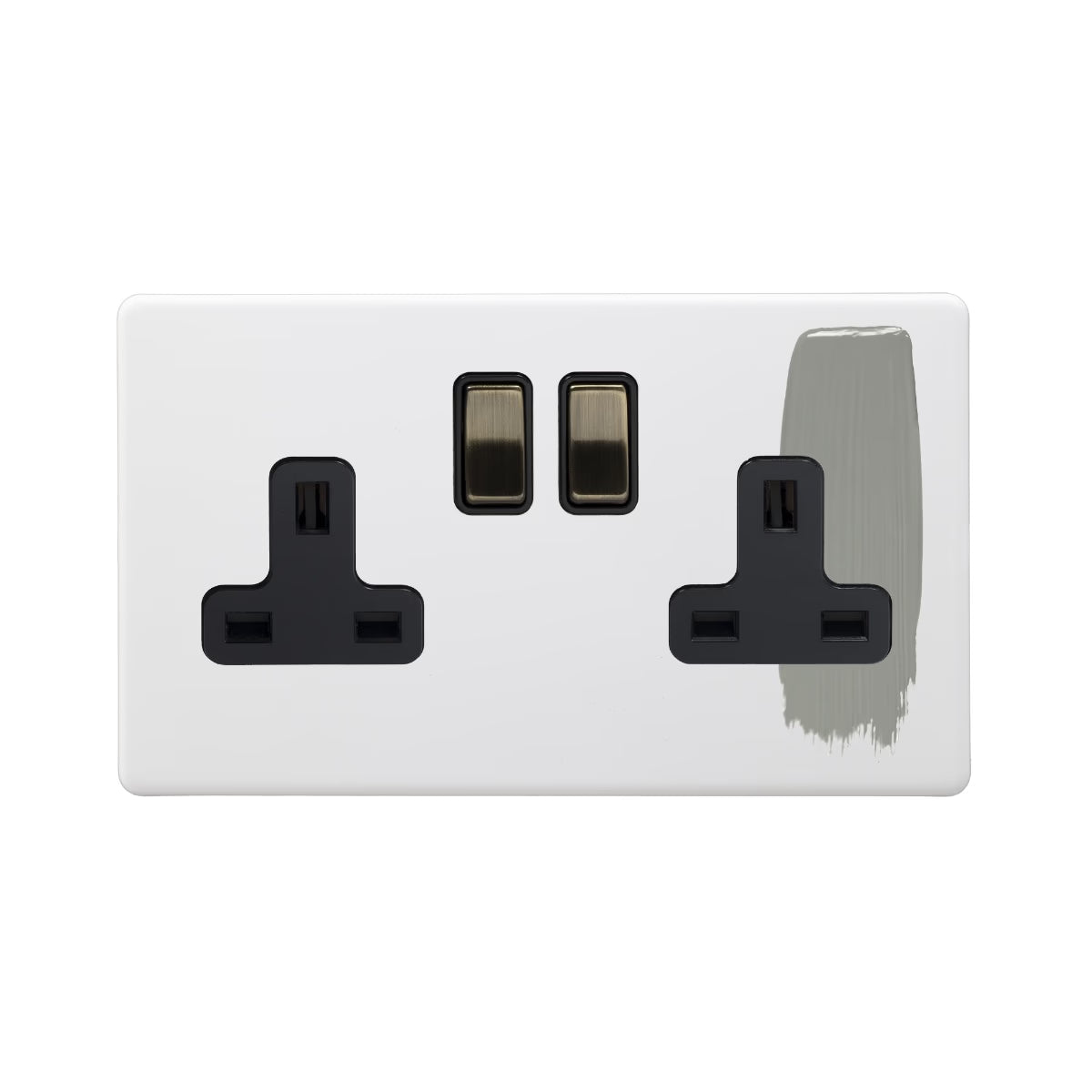 Soho Lighting 2 Gang Double Pole Socket Single 13A Paintbale with Antique Brass and Black Insert uneeka