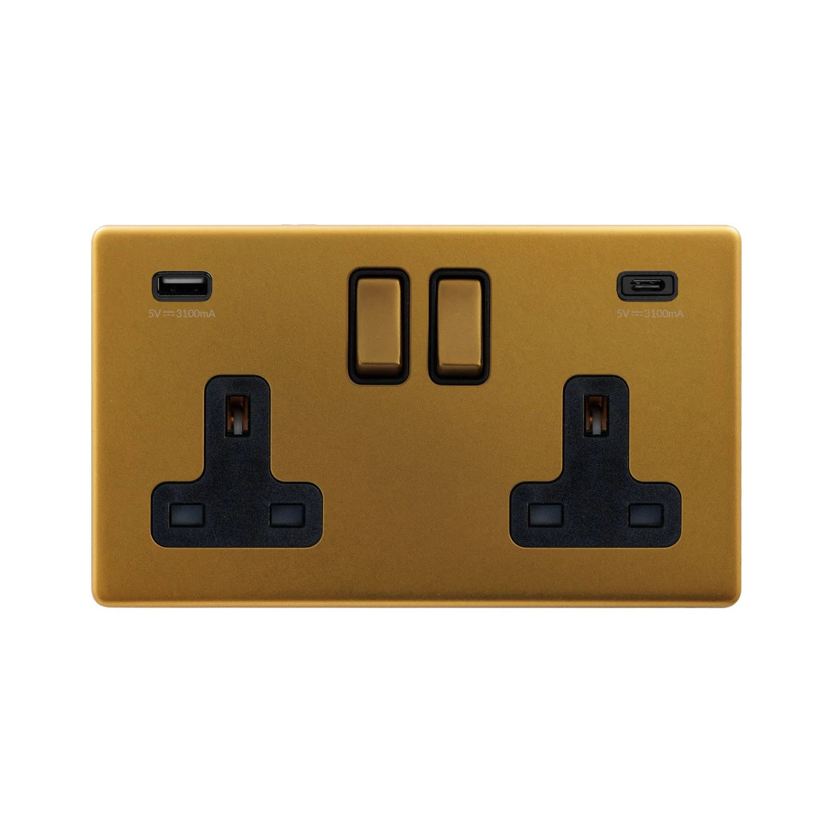Soho Lighting 2 Gang & 2 USB Ports A+C 13A Socket Antique Gold Uneeka