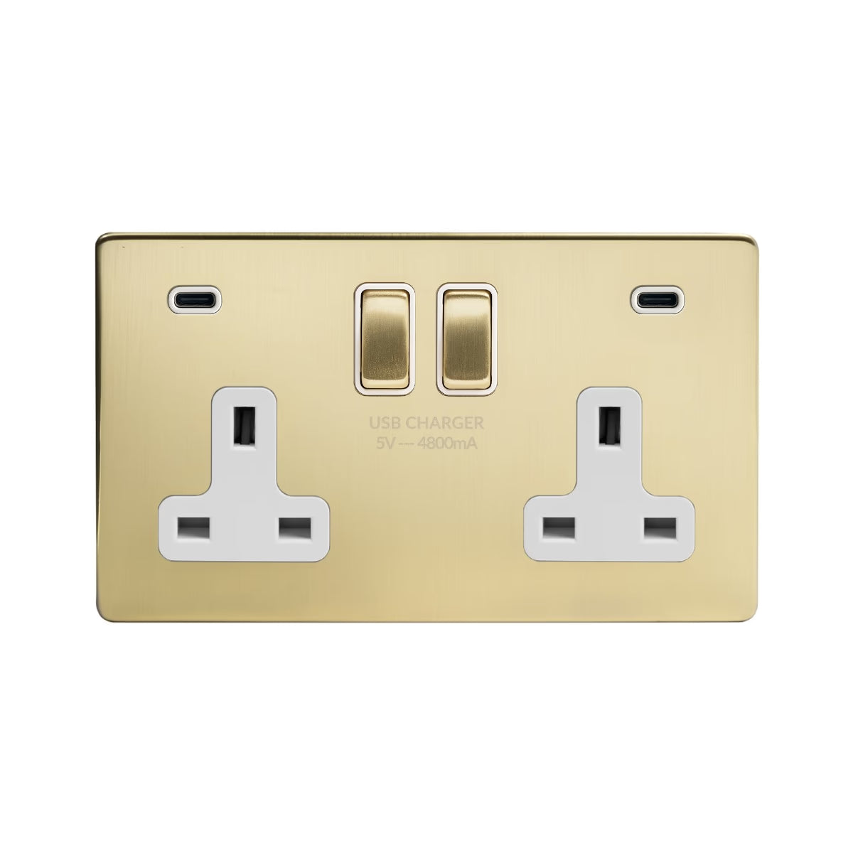 Soho Lighting 2 Gang & 2 USB Ports C+C 13A Socket Brushed Brass with White Insert Uneeka