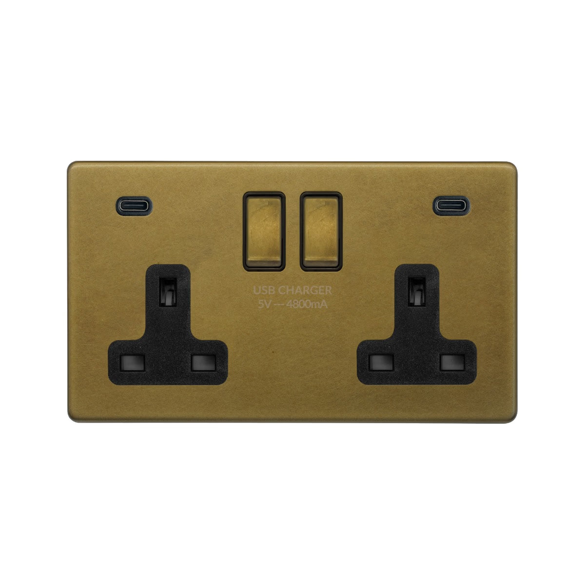Soho Lighting 2 Gang & 2 USB Ports C+C 13A Socket Old Brass Uneeka