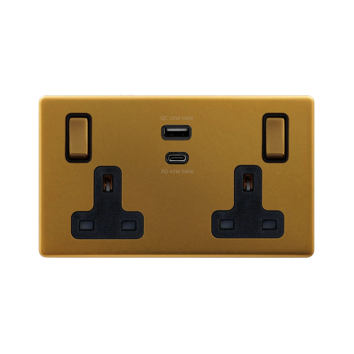 Soho Lighting 2 Gang & Super Fast Charge USB Ports A+C Socket Antique Gold Uneeka