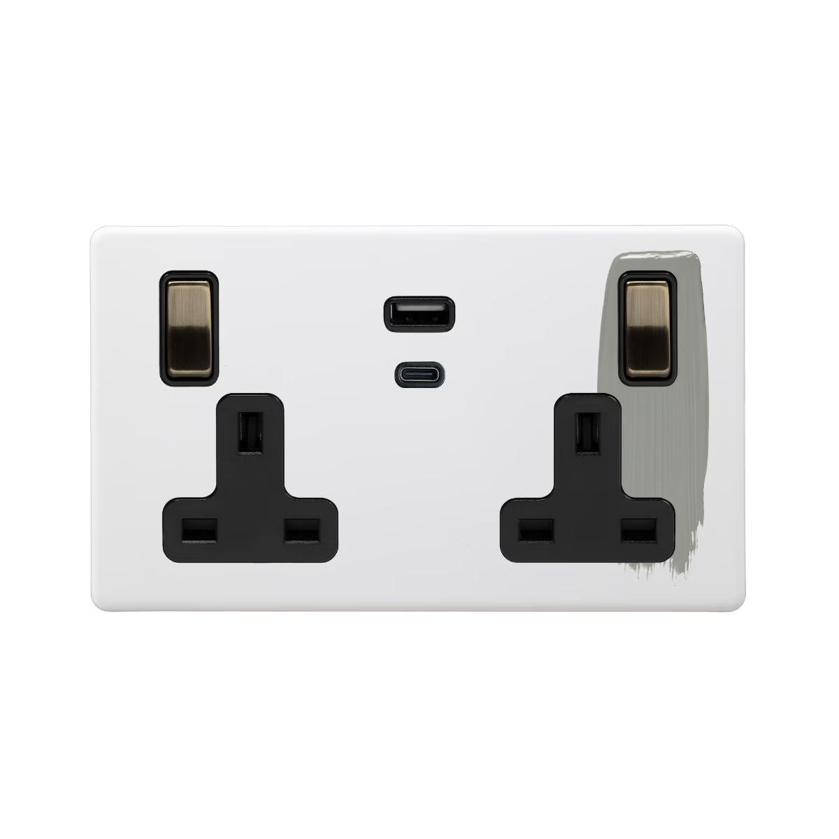 Soho Lighting 2 Gang & Super Fast Charge USB Ports A+C Socket Paintable with Antique Brass Uneeka