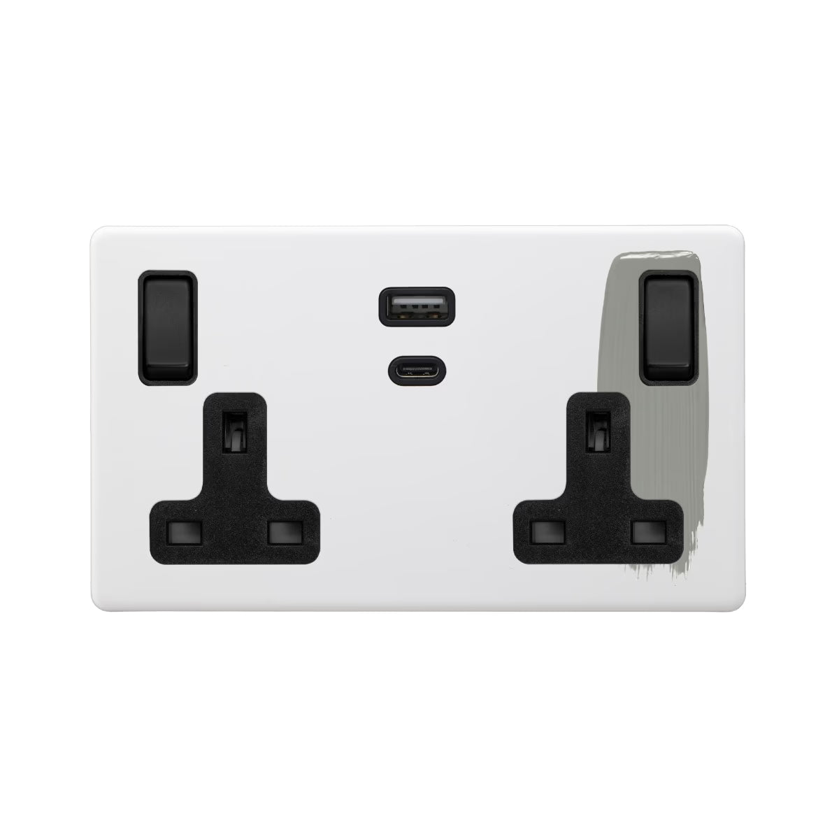Soho Lighting 2 Gang & Super Fast Charge USB Ports A+C Socket Paintable with Matt Black Detail Uneeka
