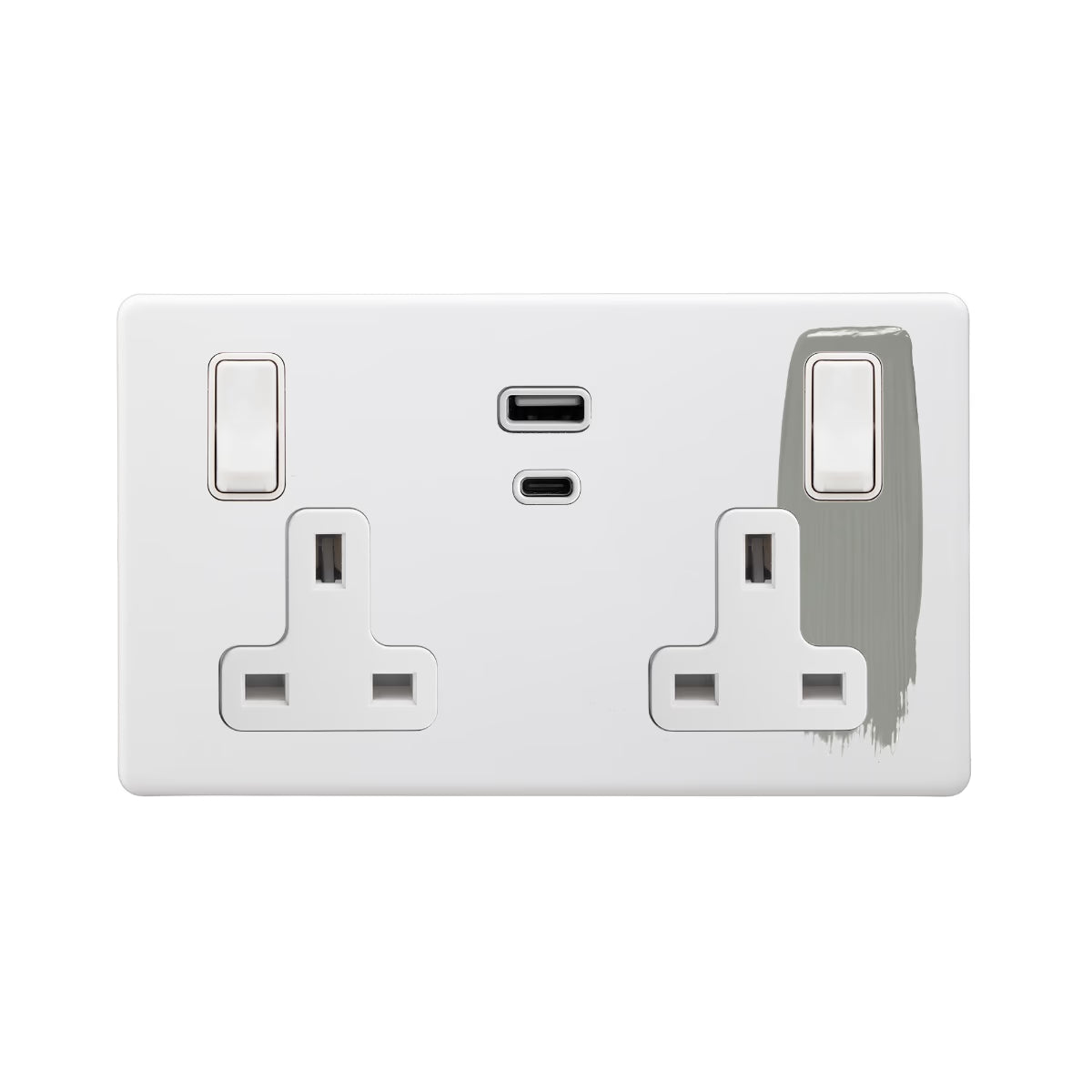 Soho Lighting 2 Gang & Super Fast Charge USB Ports A+C Socket Paintable with White Detail Uneeka