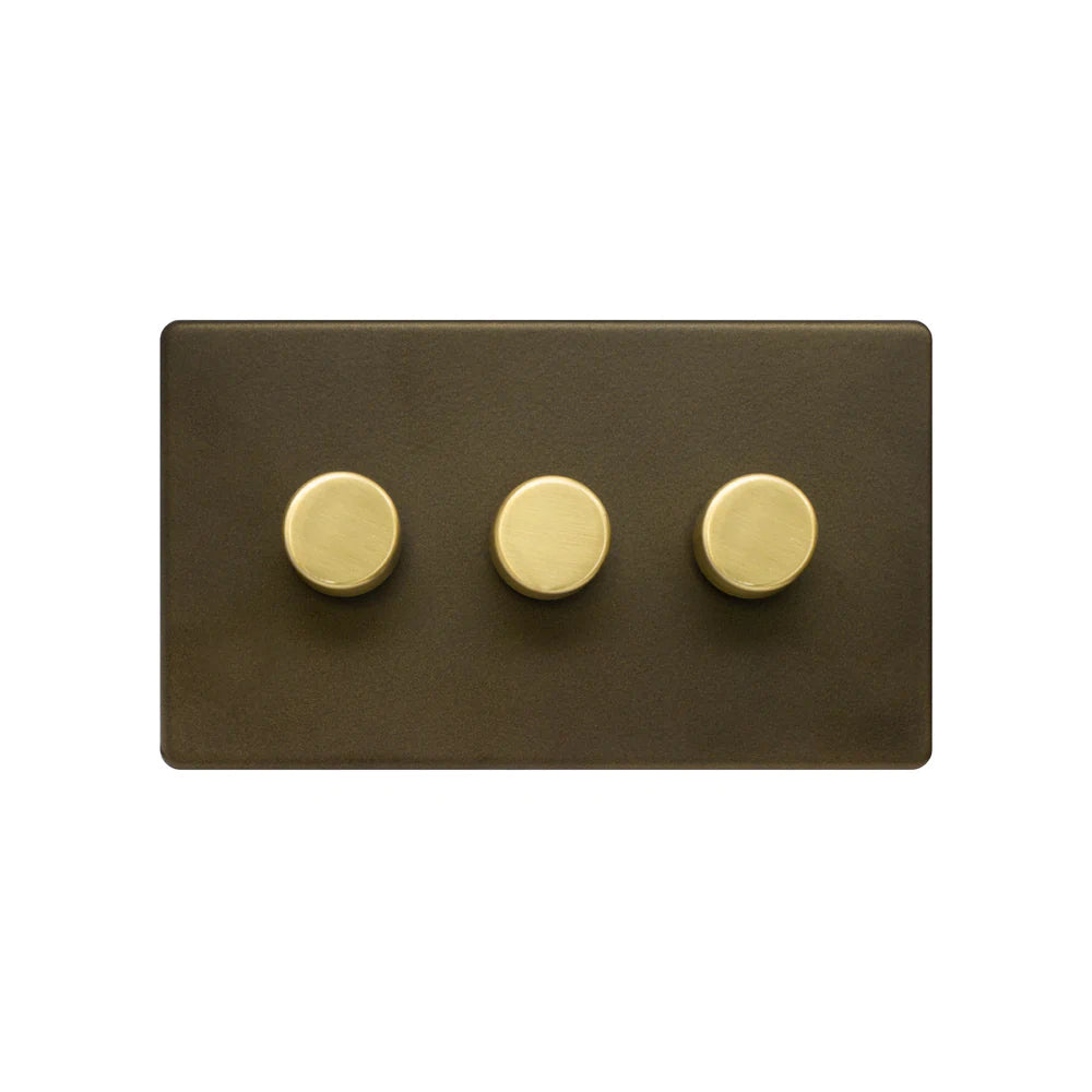 Soho Lighting 3 Gang 2 Way Intelligent Dimmer Switch - Bronze & Brushed Brass Uneeka