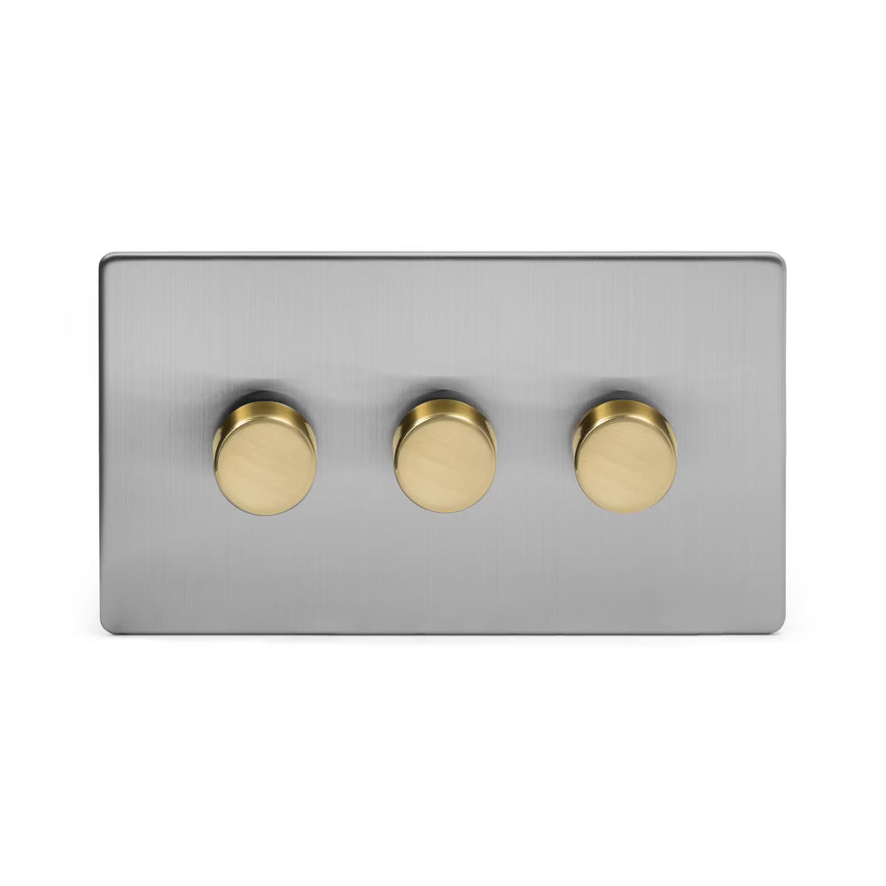 Soho Lighting 3 Gang 2 Way Intelligent Dimmer Switch Brushed Chrome & Brushed Brass Uneeka