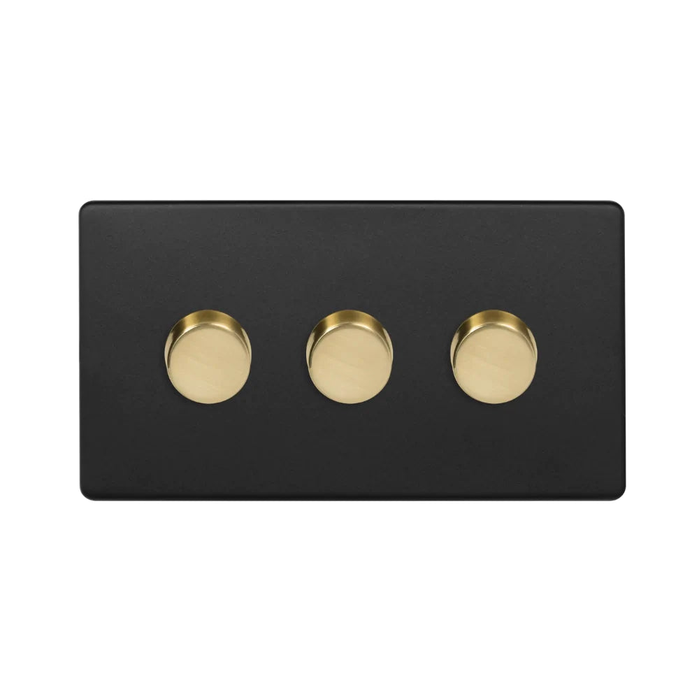 Soho Lighting 3 Gang 2 Way Intelligent Dimmer Switch - Matt Black & Brushed Brass Uneeka