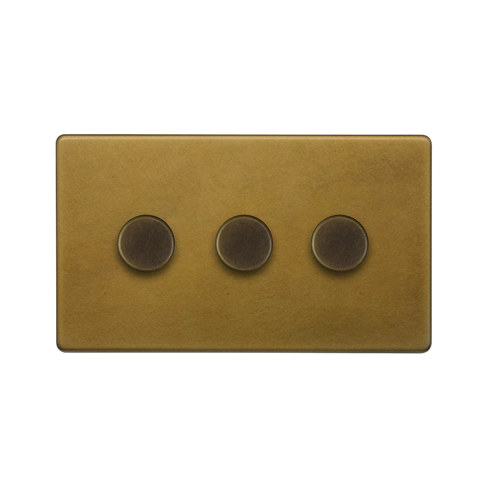 Soho Lighting 3 Gang 2 Way Intelligent Dimmer Switch - Old Brass - Uneeka