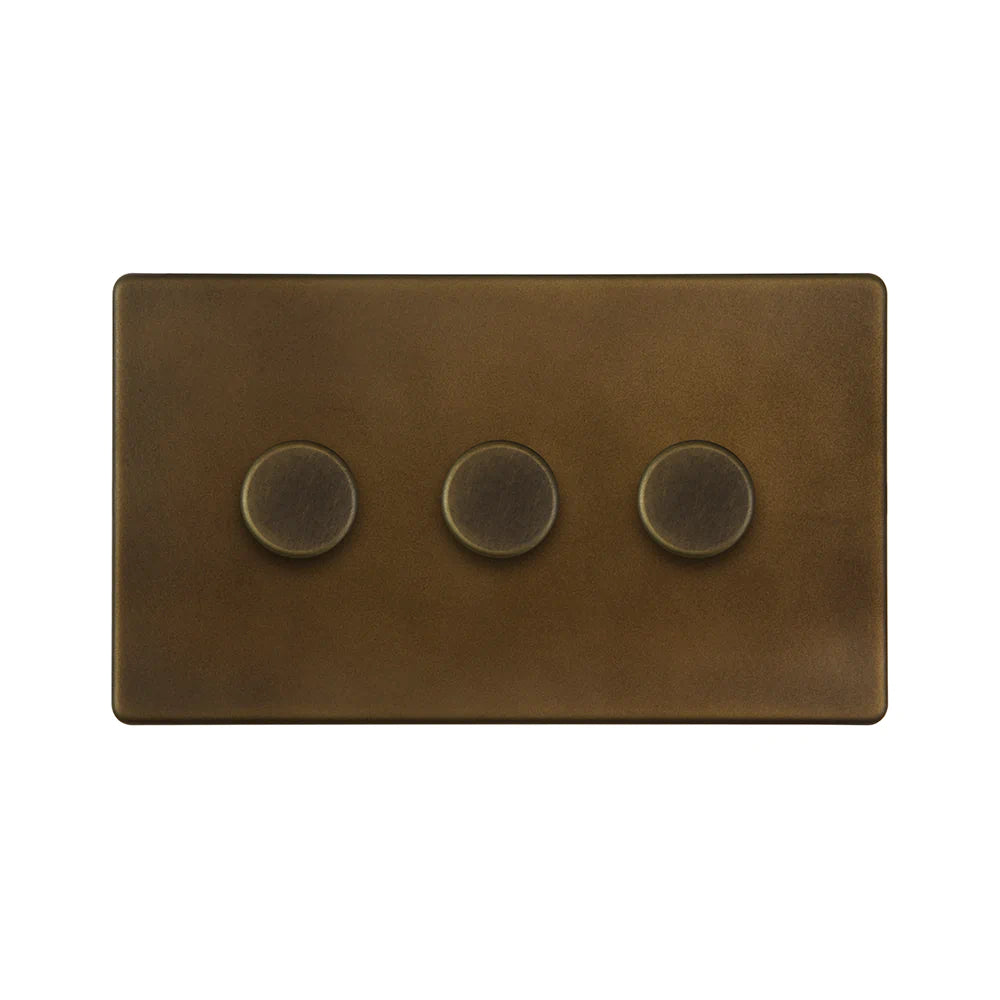 Soho Lighting 3 Gang 2 Way Intelligent Dimmer Switch - Vintage Brass - Uneeka
