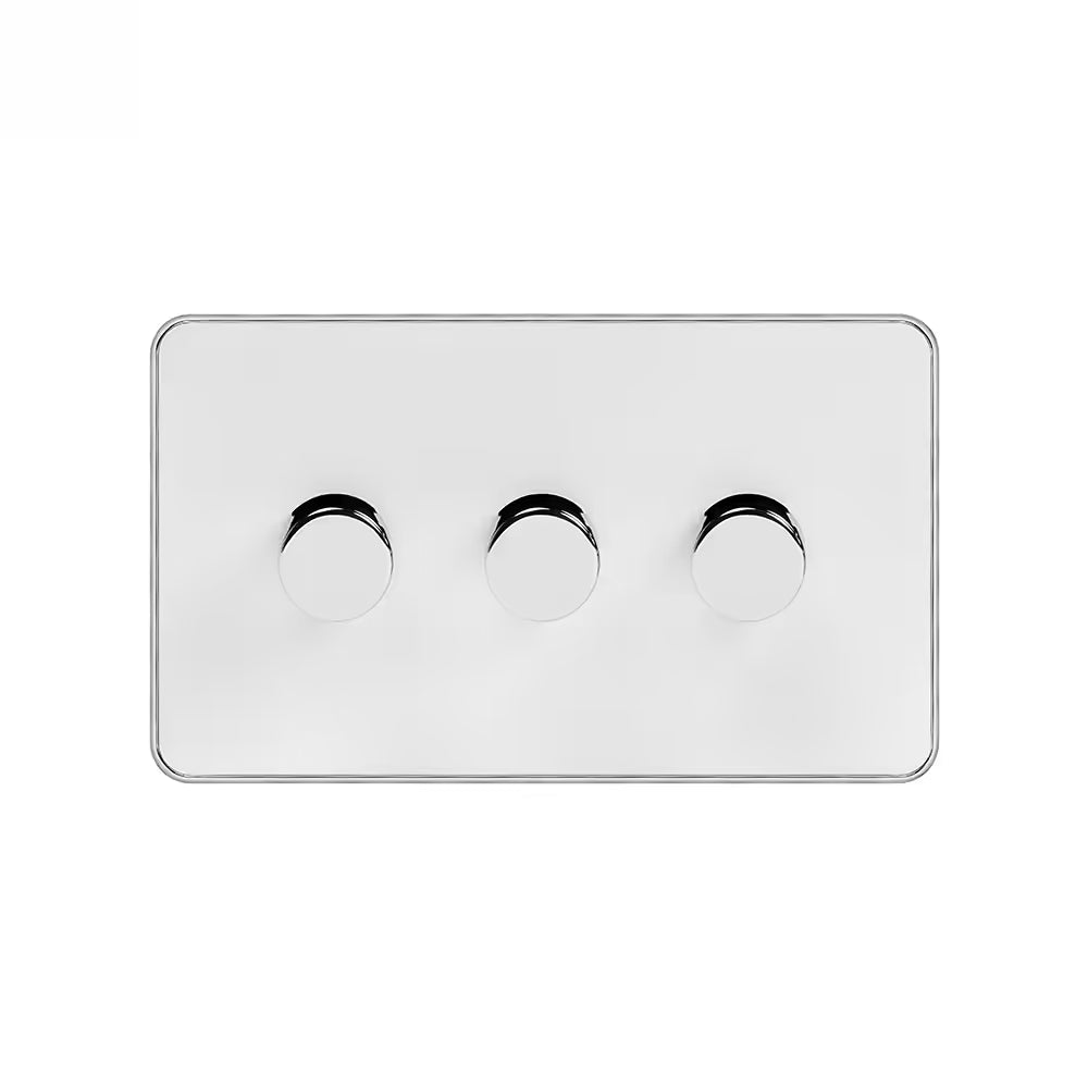 Soho Lighting 3 Gang 2 Way Intelligent Dimmer Switch - White Metal & Polished Chrome - Uneeka