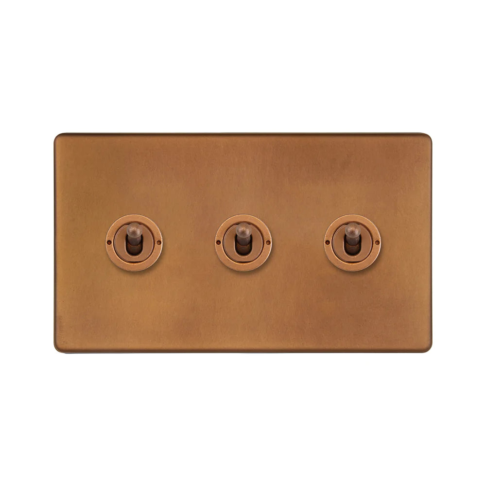Soho Lighting 3 Gang 2 Way Toggle Switch - Antique Copper - Uneeka