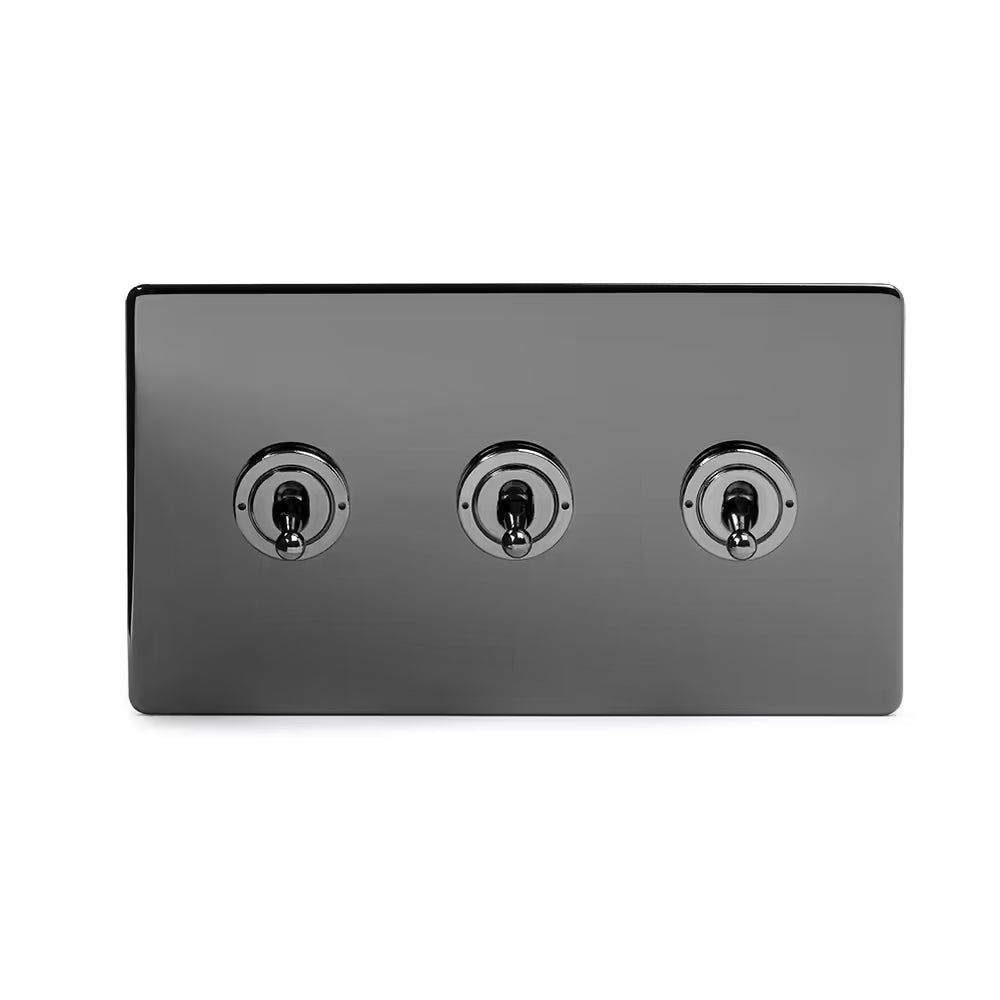 Soho Lighting 3 Gang 2 Way Toggle Switch - Black Nickel Screwless Finish - Uneeka