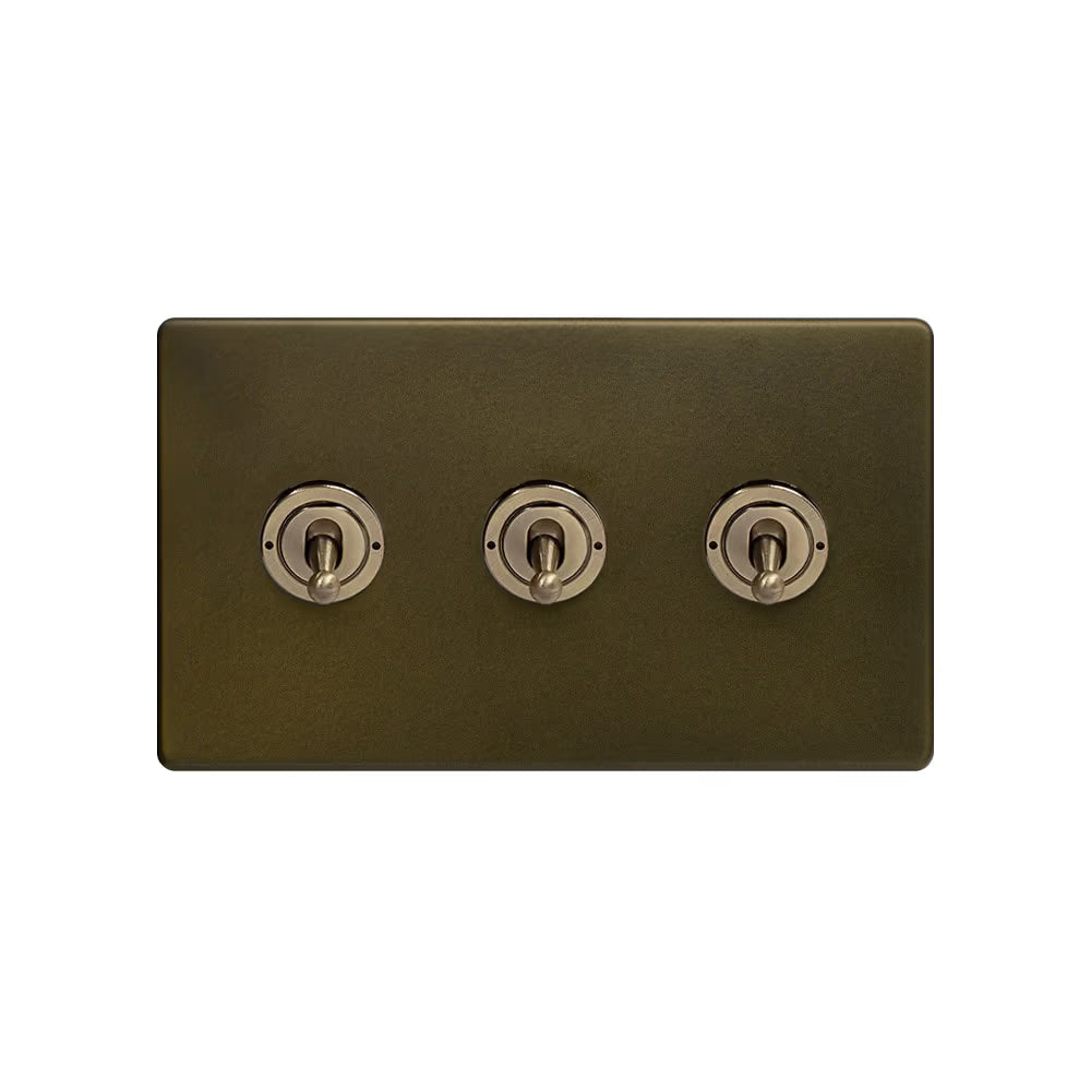 Soho Lighting 3 Gang 2 Way Toggle Switch - Bronze Screwless Finish Uneeka