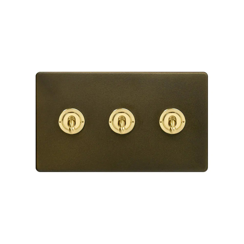 Soho Lighting 3 Gang 2 Way Toggle Switch - Bronze & Brushed Brass - Uneeka