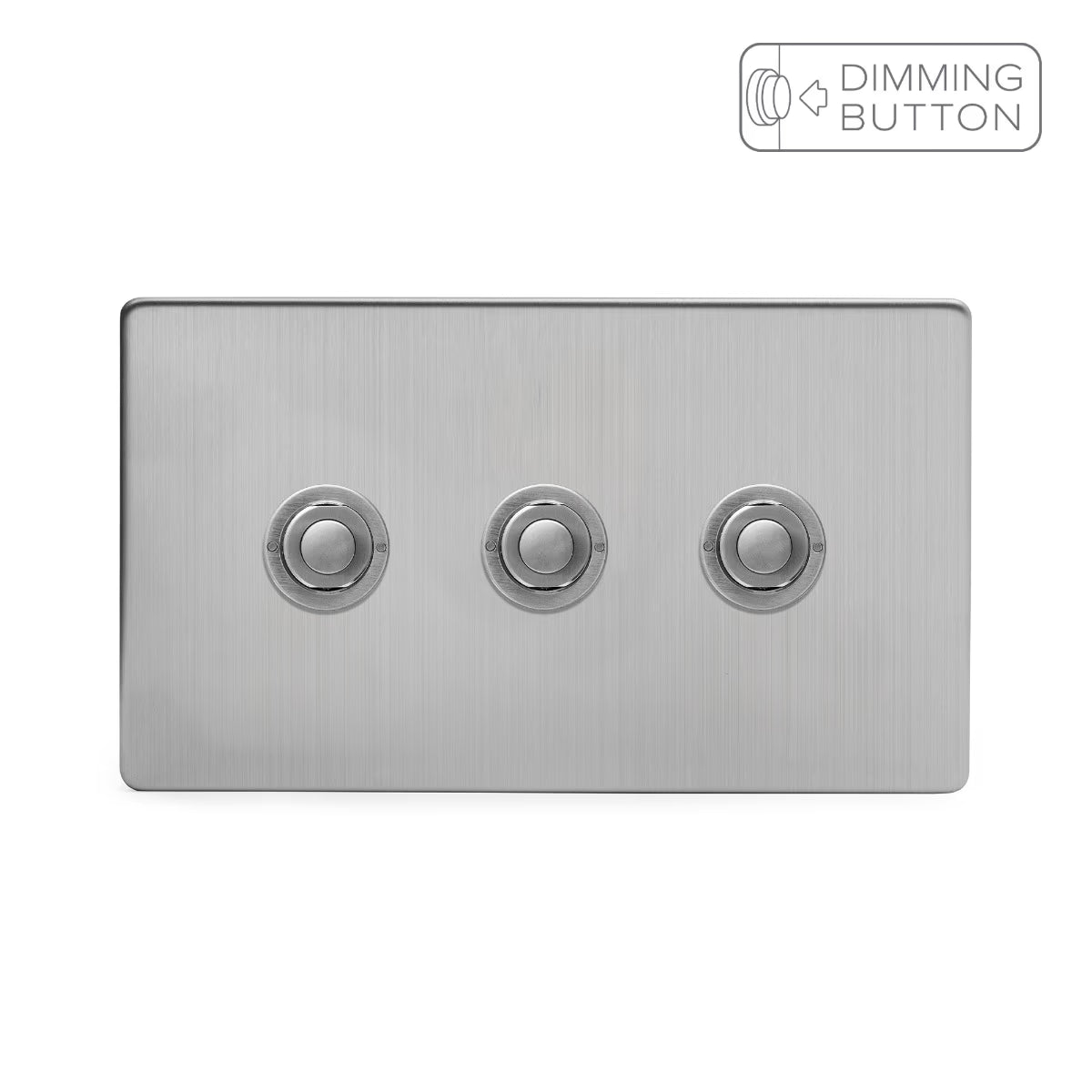 Soho Lighting 3 Gang 6A Push Button Dimmer Switch - Brushed Chrome - Uneeka