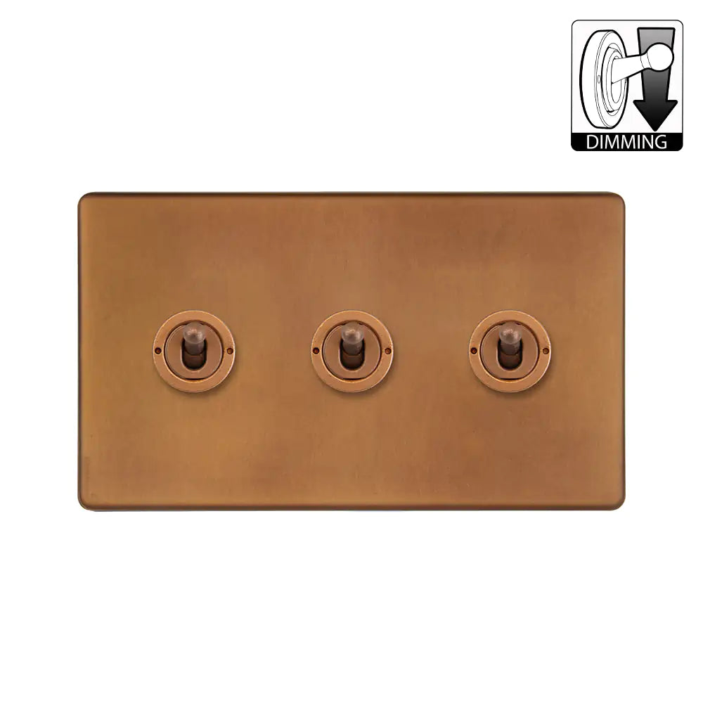 Soho Lighting 3 Gang Dimming Toggle Switch - Antique Copper - Uneeka